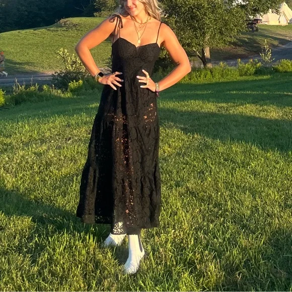 Lulus Black Lace Midi Dress with Tie Straps - Picture 2 of 2